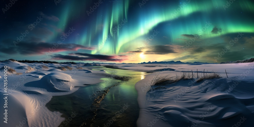beautiful landscape with northern lights