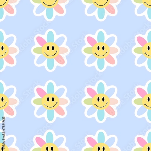  Fabric background pattern flowers bright smiley faces alternating patterns beautiful colors decorative pieces hand-drawn paper children s and women s clothing patterns.