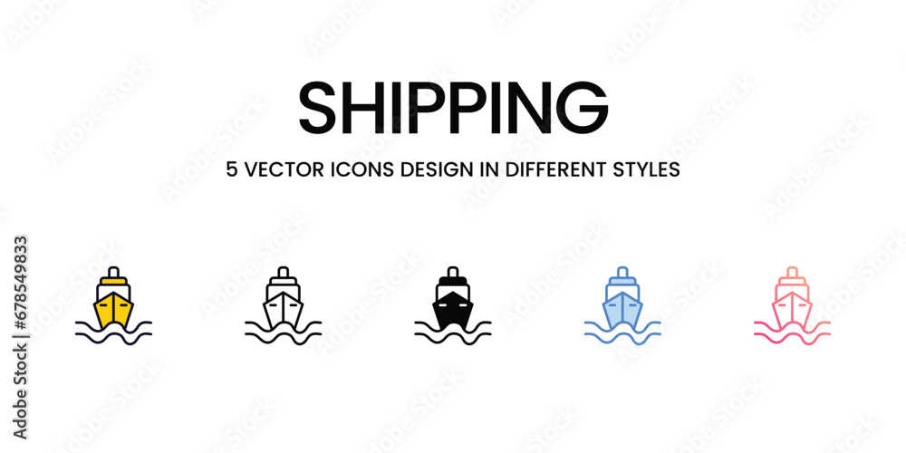 Shipping Icon Design in Five style with Editable Stroke. Line, Solid, Flat Line, Duo Tone Color, and Color Gradient Line. Suitable for Web Page, Mobile App, UI, UX and GUI design.