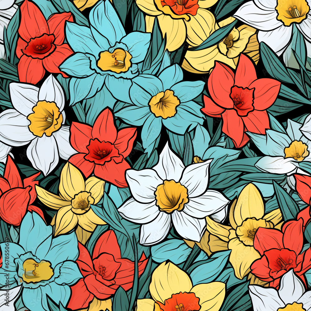 Daffodil Seamless pattern floral background