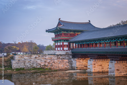 Gyeongju, South Korea - November 20 2022 "Woljeong Bridge during the sunrise"