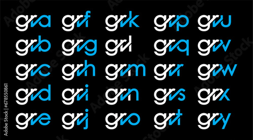 GRA, GRB, GRC, GRD, GRE, GRF, GRG, GRH, GRI, GRJ, GRK, GRL, GRM, GRN, GRO, GRP, GRQ, GRR, GRS, GRT, GRU, GRV, GRW, GRX, GRY Letter Initial Logo Design Template Vector Illustration 
