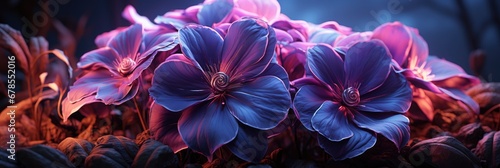 Intense Blue Violet Tropical Plant Glowing , Banner Image For Website, Background abstract , Desktop Wallpaper
