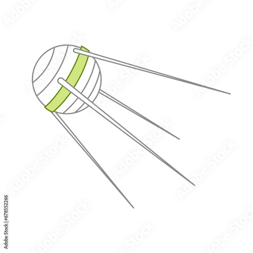 First artificial satellite. Sputnik. Round satellite. Cartoon, vector