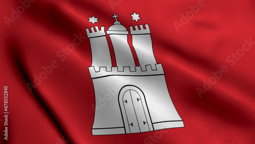 Hamburg City State Flag. Waving Fabric Satin Texture National Flag of Hamburg 3D Illustration. Real Texture Flag of the Hamburg City in the Germany. 