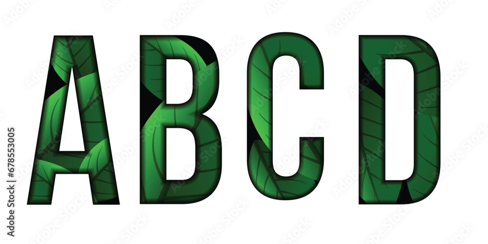 Green leaves font Alphabet a, b, c, d, text effect. Made of Real alive leaves with Precious paper cut shape of letter. Collection of brilliant leaves font for unique decoration in spring concept idea Green leaves font Alphabet a, b, c, d, text effect. Made of Real alive leaves with Precious paper cut shape of letter. Collection of brilliant leaves font for unique decoration in spring concept idea