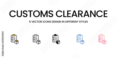 Customs Clearance Icon Design in Five style with Editable Stroke. Line, Solid, Flat Line, Duo Tone Color, and Color Gradient Line. Suitable for Web Page, Mobile App, UI, UX and GUI design.