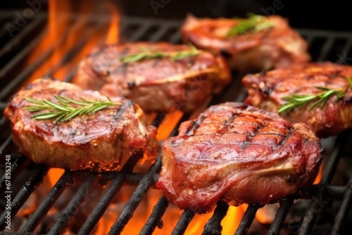 lamb chops on a grill with thick smokey aroma