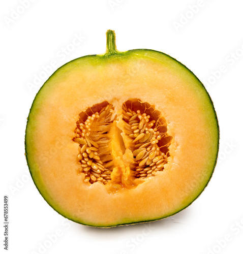 Wallpaper Mural Cantaloupe melon cut in half on white background. Sweet Orange Melon isolate on white with clipping path. Torontodigital.ca