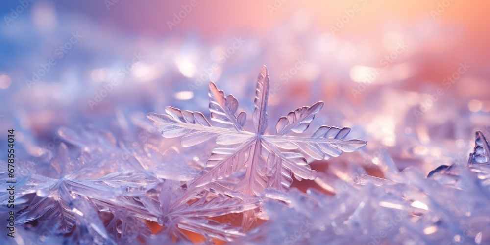 Ice crystals on bright pastel color background. Micro snowflakes. New Year and Christmas background snowflake. Ice crystals on bright pastel color background. Micro snowflakes. New Year and Christmas background snowflake.