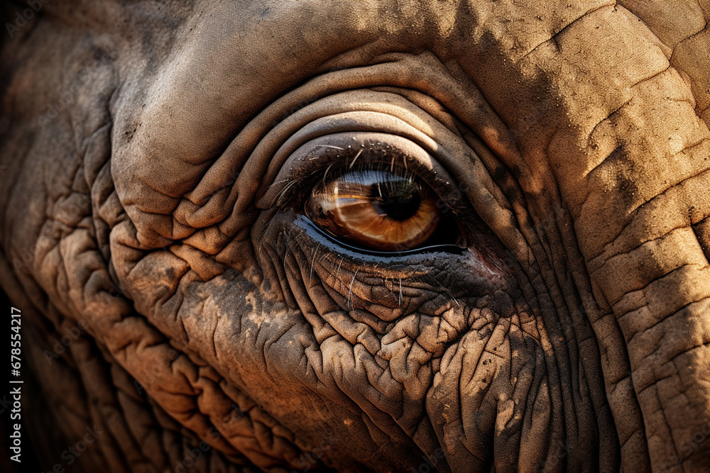 The close up detail of an elephant's iris eye pattern, structures, and texture reflected with the natural light. AI generative The close up detail of an elephant's iris eye pattern, structures, and texture reflected with the natural light. AI generative