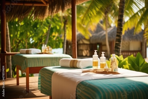 beach resort spa with massage table and aromatherapy oils © Natalia
