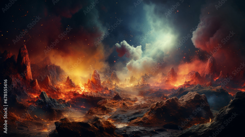 The universe, space, and space travel portrayed with chaotic energy in a captivating image. The universe, space, and space travel portrayed with chaotic energy in a captivating image.