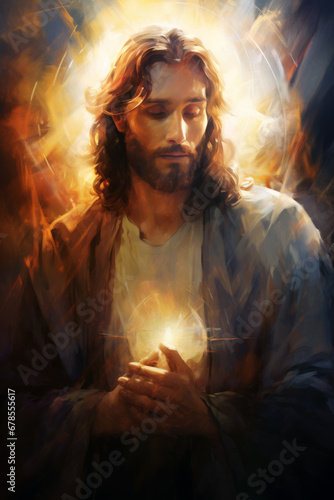 The inner light of Jesus Christ portrayed with a strong, dignified expression in a wall painting. © Duka Mer
