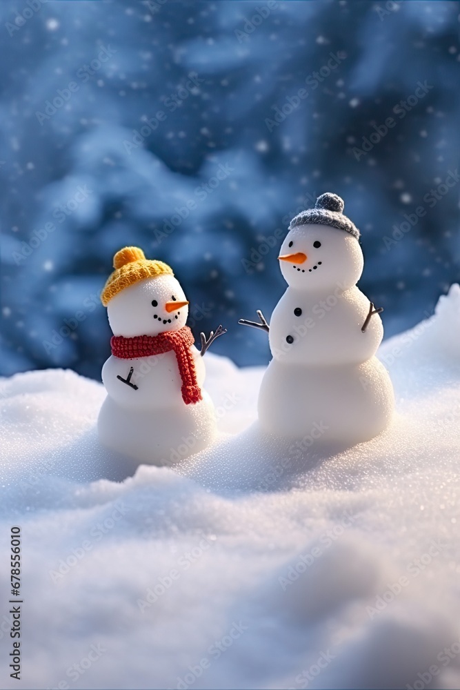two little snowman standing next to each other two little snowman standing next to each other