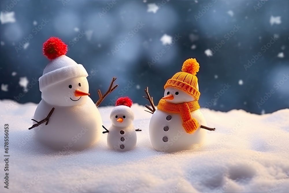 Obraz premium two little snowman standing next to each other