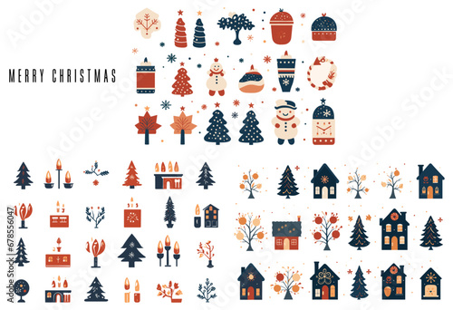 set of icons of winter