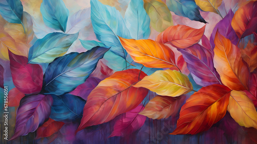 colorful leaf oil paint wall design background. Generative Ai.