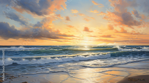 A painting of a sunset over the ocean