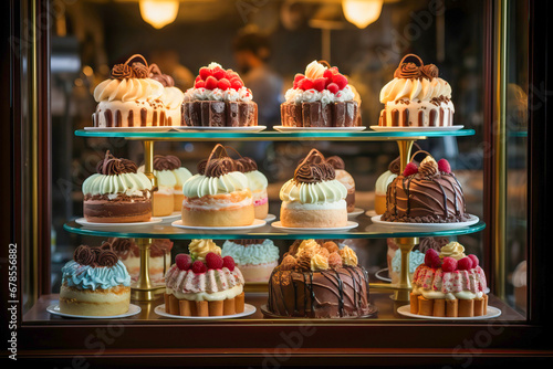 Delicious cakes in a bakery...