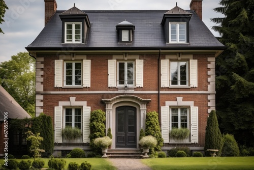 brick-built french country house with tall, shuttered windows