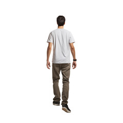 Back view of Man stepping up on stair