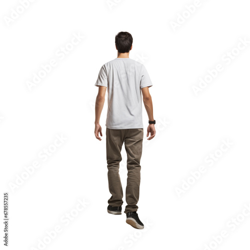 Back view of Man stepping up on stair photo