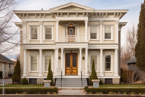 italianate building exterior with corbel and scroll detail photo