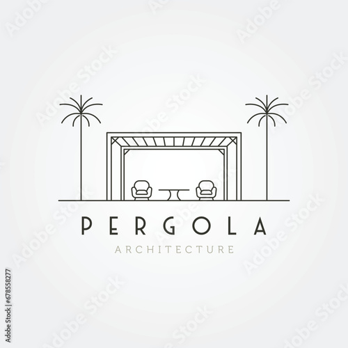 vector of pergola line art icon logo illustration design, minimalist architecture design © linimasa