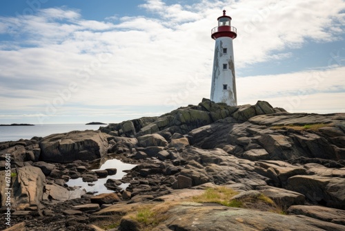 a lighthouse standing alone on a rocky outcrop