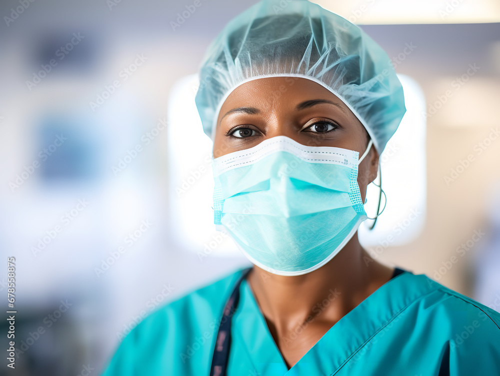 A healthcare worker in a breathable face mask, caring, hospital room, soft lighting A healthcare worker in a breathable face mask, caring, hospital room, soft lighting