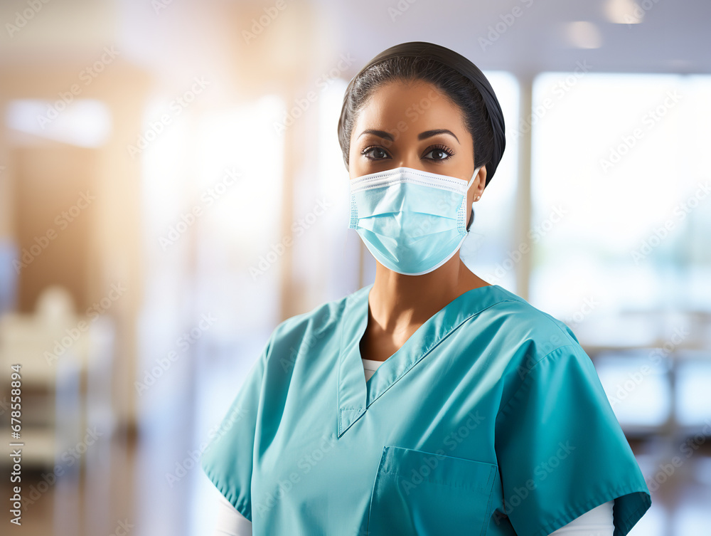 A healthcare worker in a breathable face mask, caring, hospital room, soft lighting