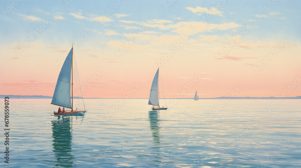 A painting of two sailboats
