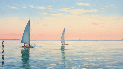 A painting of two sailboats