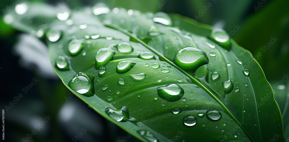 Water drops on a green leaf Water drops on a green leaf