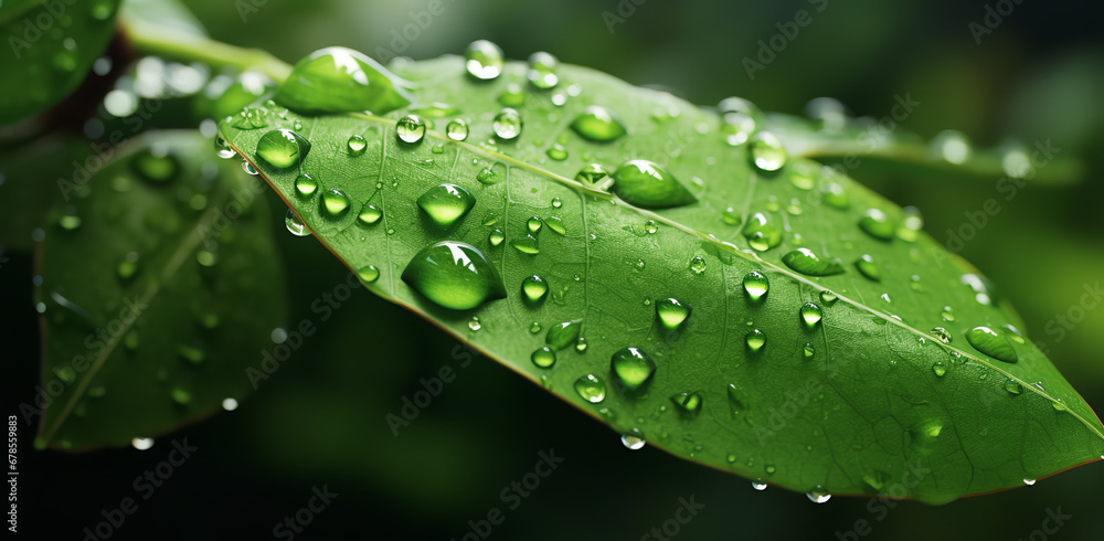 Water drops on a green leaf Water drops on a green leaf