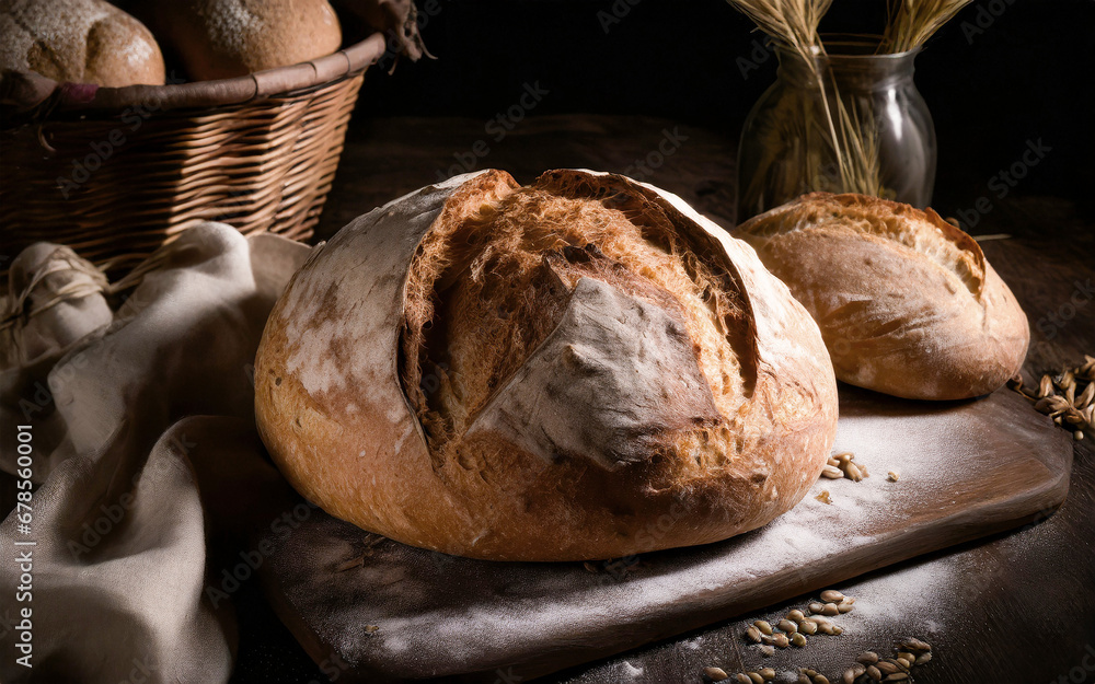 freshly baked bread in a rustic atmosphere, AI generated