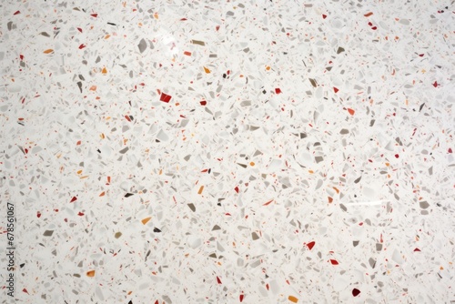 detailed shot of high gloss white terrazzo flooring