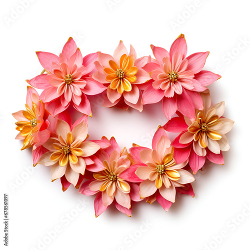 round pink flower frame, beautiful frame on white background,