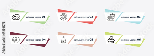 cheese wedge, oyster omelette, hamburger and drink, eggs sillhouettes, scotch, romantic muffin outline icons. editable vector from food concept.