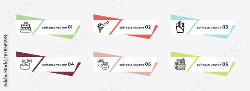 celebration cake, spaguetti, french, healthy food, wonton, bistro outline icons. editable vector from food concept.