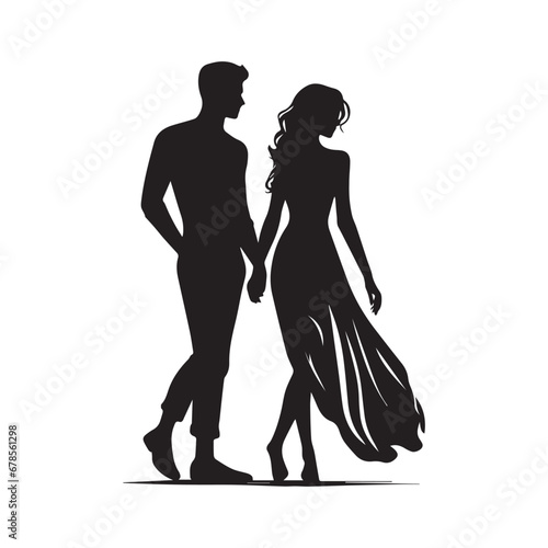 Harmonious Couple Silhouette - A Striking Black Vector Rendering of Love and Connection, Perfect for Stock Photography and Artistic Visuals