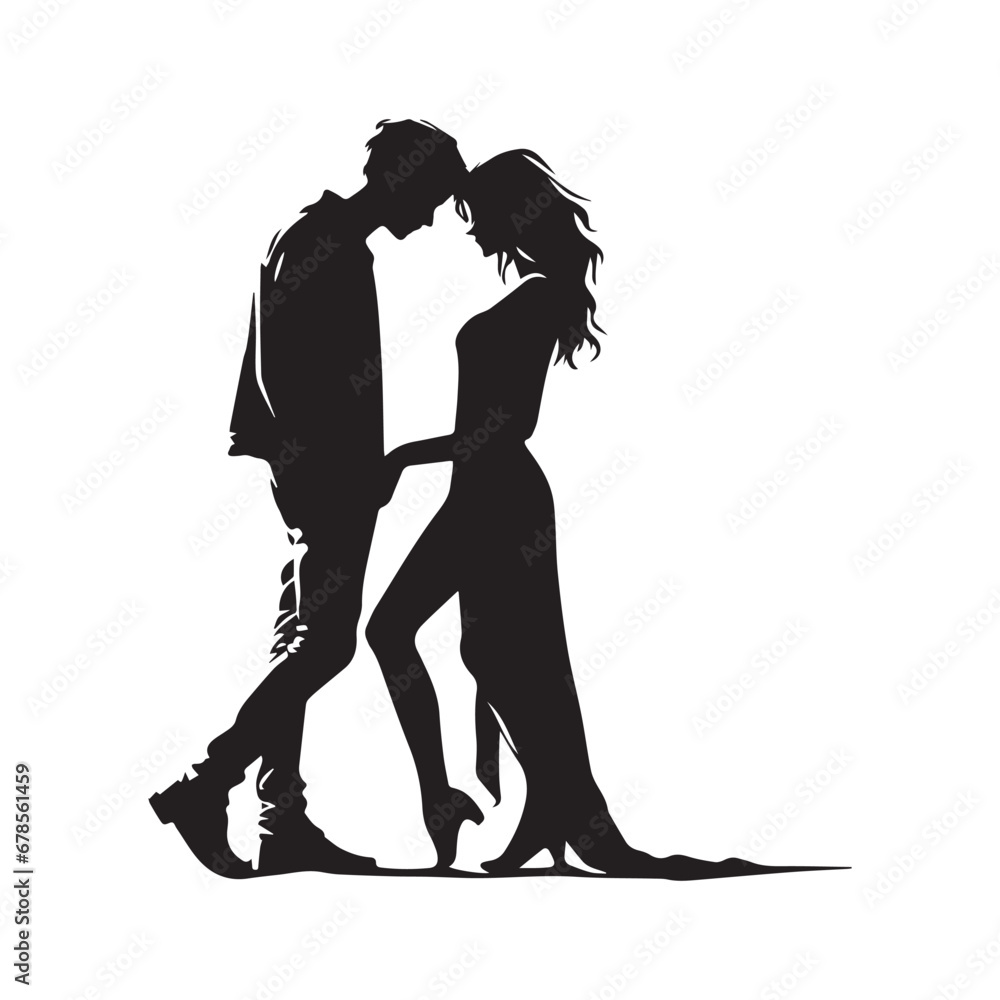 Elegant Black Silhouette of a Couple - A Stylish Vector Depiction of Love and Harmony, Perfect for Stock Use and Various Artistic Projects.