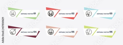 dissapointment emoji, cry emoji, secret emoji, sleep quiet wondering outline icons. editable vector from concept.