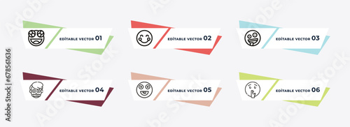 expressionless emoji, smile emoji, crazy emoji, grinning stupid silent outline icons. editable vector from concept.