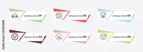 hugging emoji, scared emoji, dog emoji, exhausted disappointed headache outline icons. editable vector from concept.