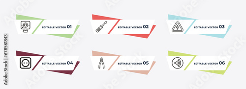 web camera, screwdriver, electricity, socket, pliers, outline icons. editable vector from electrian connections concept.