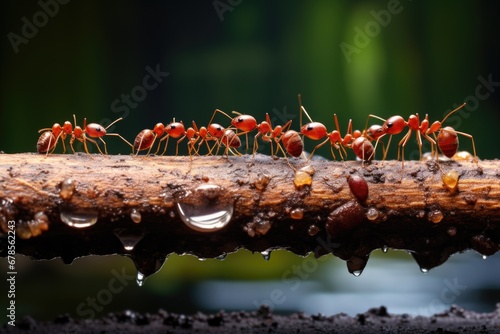 a line of ants carrying food back to their nest photo