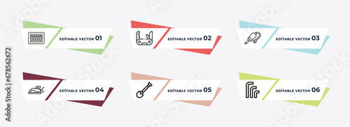 drain, jackknife, solder, planer, spade, allen keys outline icons. editable vector from construction and tools concept.