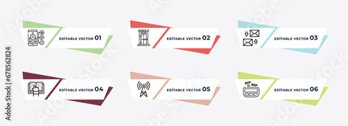 mobile with envelope, public phone, receiving email, braille, radio antenna, pager outline icons. editable vector from communication concept.